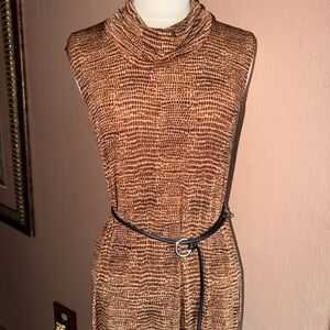 Business Casual Dress Barn Brown Snake Skin Textured Dress with attached belt S8